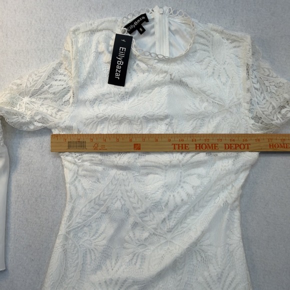 Eilly Bazar White Floral Eyelet Lace Detail Dress Women's Size Medium Boho NWT - Picture 8 of 13